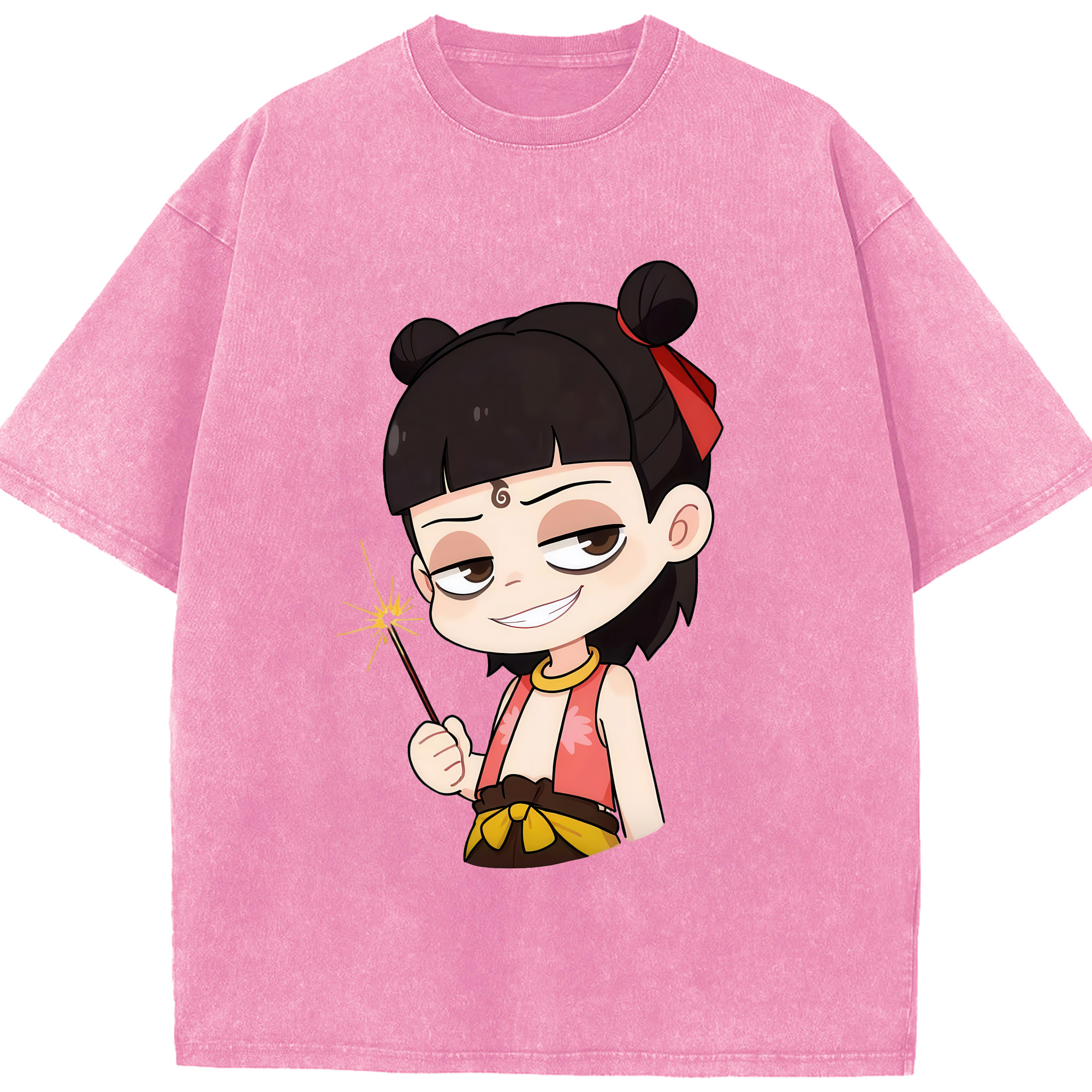 （画像用） Ne Zha 2 ナタ 魔童の大暴れ 綿100% ヴィンテージ風 半袖Tシャツ（フロントプリント）